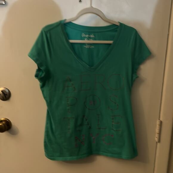 Aeropostale Spell Out Green Logo V-Neck Tee XL Short Sleeve Casual Comfy Preppy - Picture 1 of 10